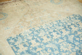 Abrashed soft blue Herati motif and distressed texture on the vintage Malayer runner.