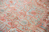 Softened geometric vinery and serrated motifs in blush, sea foam, and ivory.