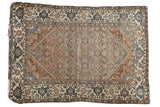 Distressed hand knotted Malayer rug, Herati motif, turtle border, greige, navy, rust tones.