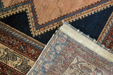 Antique Distressed Malayer rug reverse weave, lost selvage, and cleaning service tag.