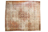 Antique Dilmaghani Kerman carpet, oversized cochineal red trefoil medallion on a worn antique ivory field, 10'4