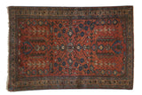 Fine vintage Bibikabad rug with raspberry red field, diminutive medallion, navy floral vines. 2'7