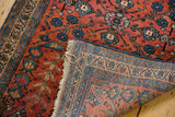 Hand-knotted vintage Bibikabad rug's reverse side with intricate border, fringe, and raspberry pile.