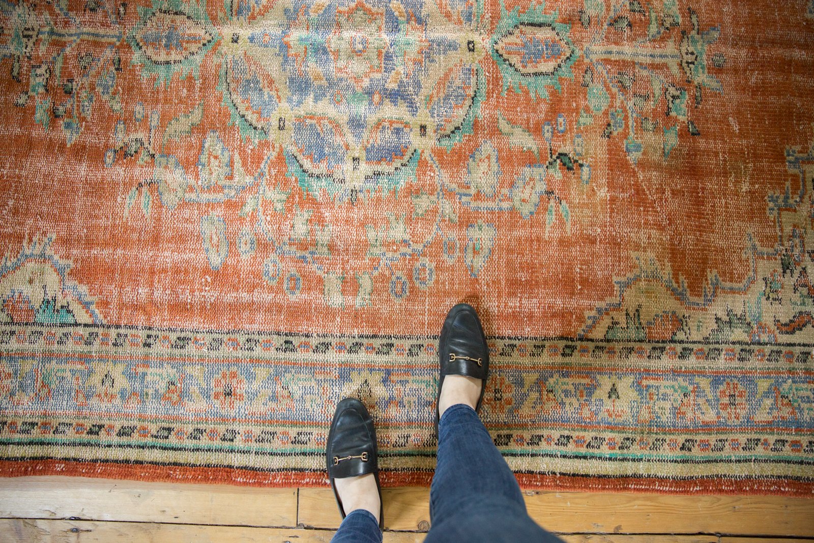 Vintage Distressed Oushak Carpet