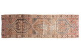 Vintage Distressed Oushak runner, triple medallions, blush, oxidized charcoal, and chocolate bronze tones, 3'1