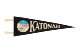 Katonah NY black felt flag pennant with a vintage town illustration and cream lettering.