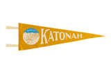 Katonah NY old gold felt flag pennant with a vintage illustration of Katonah Avenue.