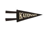 Katonah NY mini black felt pennant with classic off-white serif lettering.