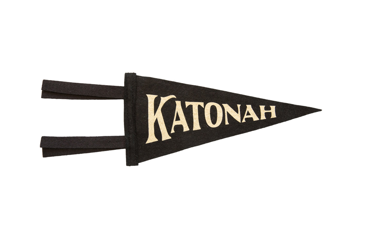 Katonah NY Mini Black Felt Pennant // ONH Item 6021