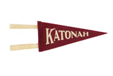 Katonah NY mini pennant in crimson felt with cream lettering and tabs.