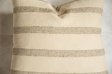 Delicate cream and textured tan horizontal stripes on the remnant wool fabric pillow.