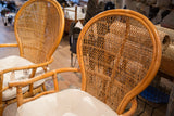 Golden brown diagonal rattan weave on the back of a vintage chair.