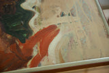 Vintage Neil Paul Frankenhauser painting, abstract red, green, and cream paint texture.