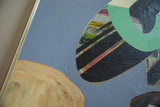 Detail of a vintage Frankenhauser painting, highlighting textured blue, black, and green abstract shapes.