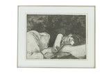 Vintage Artist Proof Drawing of a signed, monochromatic sketch of a reclining woman, framed.