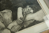 Angled close-up of the artist proof drawing, showing reclining woman and 