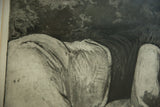Close-up showing gestural lines, dark shadows, and textures of the artist proof drawing.