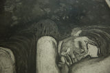 Textured strokes and tonal shading on the artist proof drawing of a figure.