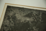 Detail of the vintage artist proof drawing's abstract dark textured surface and wood frame.