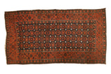Antique Persian Belouch runner, allover geometric pattern in charcoal, brick red, and ivory. 3'2