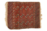 Antique hand-knotted Turkmen Tekke rug, deep chestnut and navy Bokhara gul motifs. 2'9