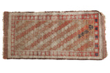 Antique Belouch runner, madder red and ivory diagonal lattice, navy motifs, heavy pile etching, 2'5