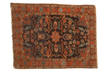 Vintage Mohajeran Sarouk rug, central floral medallion, rare navy ground, brick red border.