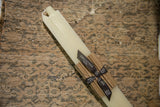 Pair of cream square extra large beeswax taper candles with Greentree Home ribbon.
