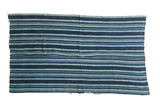 Collectible vintage hand-woven African indigo striped throw with varied blue hues, 3x5.5.