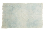 Collectible vintage hand-woven African indigo cotton throw, soft denim blue on off-white, 3'9