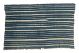 Vintage African indigo textile throw, hand-dyed blue and natural striped pattern, 3'1