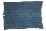 Vintage denim indigo African textile throw, hand-woven cotton with natural color variations, 3'7