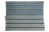 Collectible vintage African indigo textile, hand woven with deep and light blue stripes.