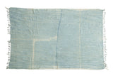 Vintage hand woven denim indigo African textile throw with subtle shading and fringe, 3'6