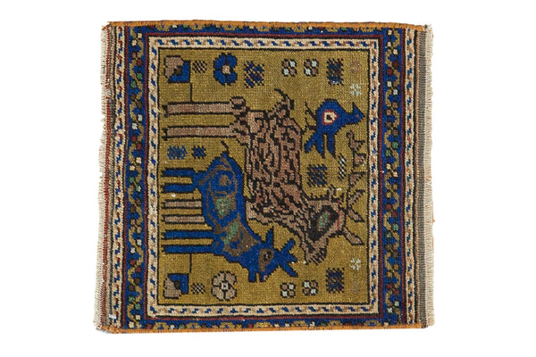 Vintage Pictorial Oushak Square Rug Mat