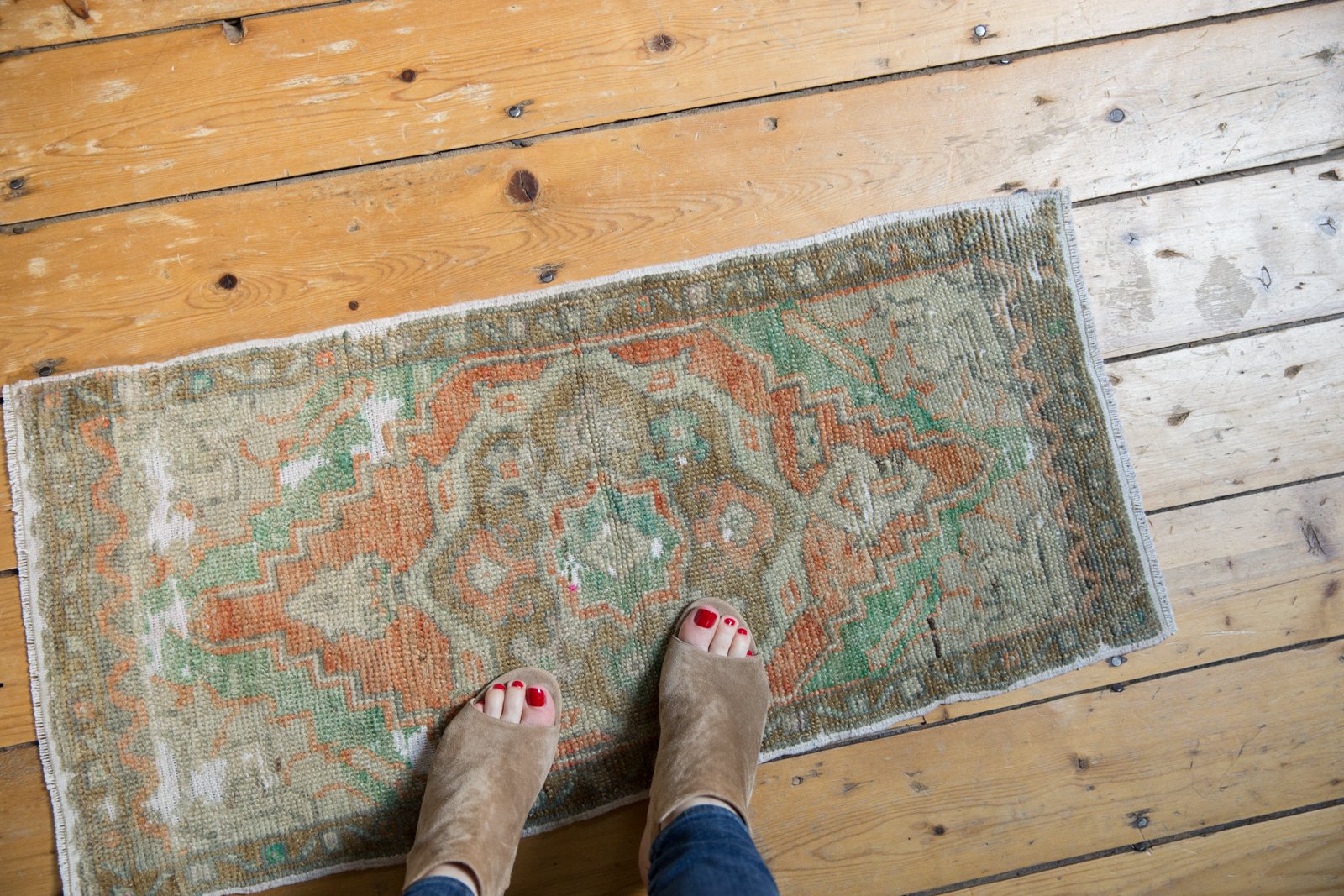 1.5x3 Vintage Distressed Oushak Rug Mat // ONH Item 6145 Image 1