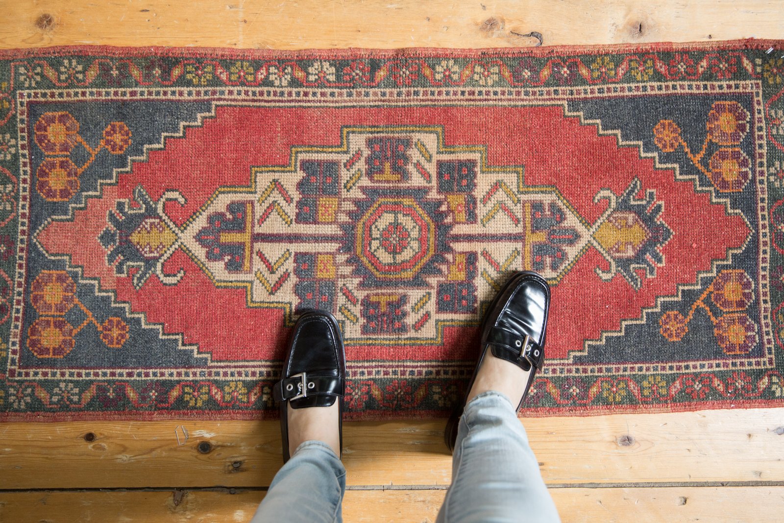 Vintage Distressed Oushak Rug Mat Runner