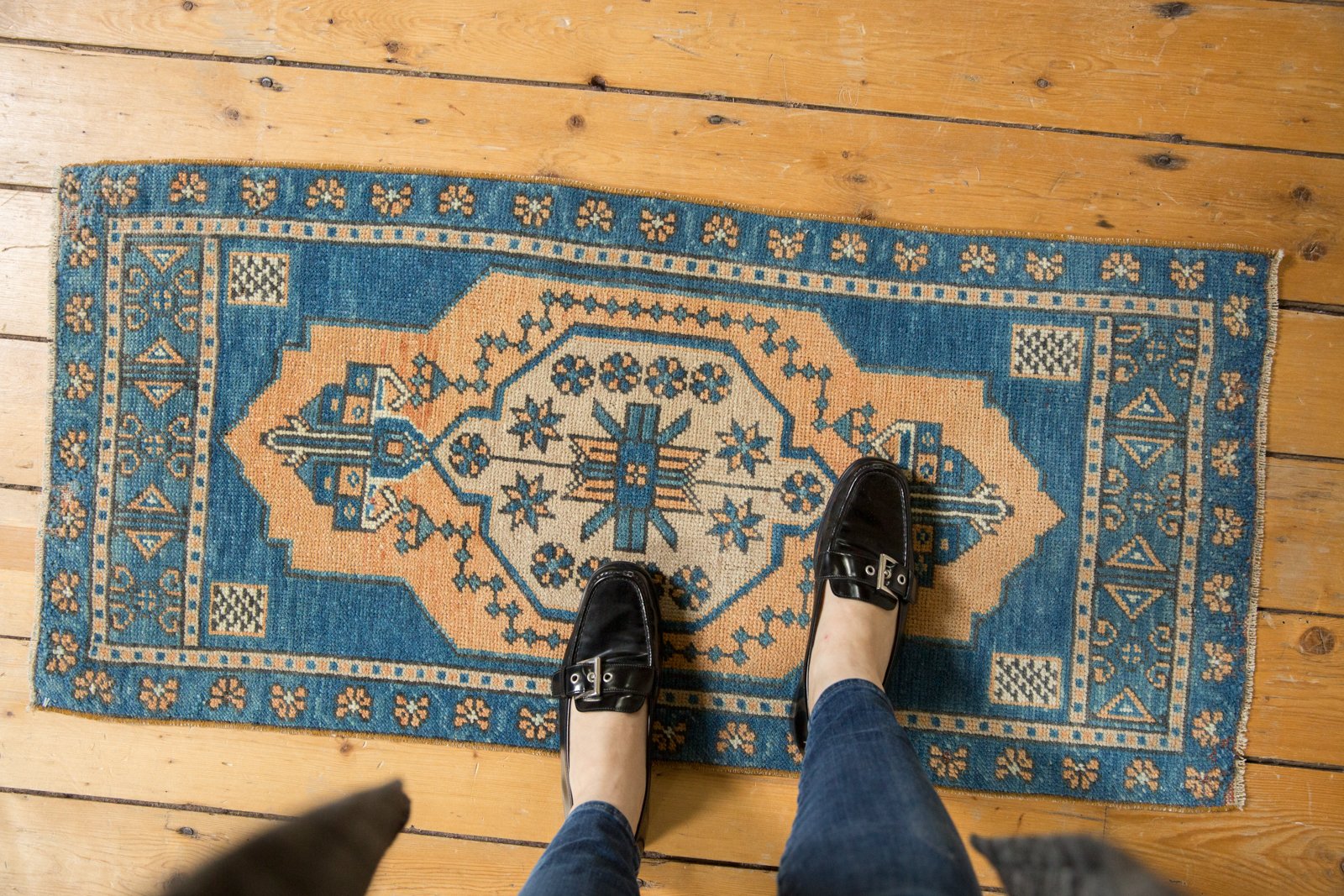 Vintage Distressed Oushak Rug Mat Runner