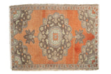 Vintage Distressed Oushak rug, terra cotta abrashed field, scalloped medallion, 1'9