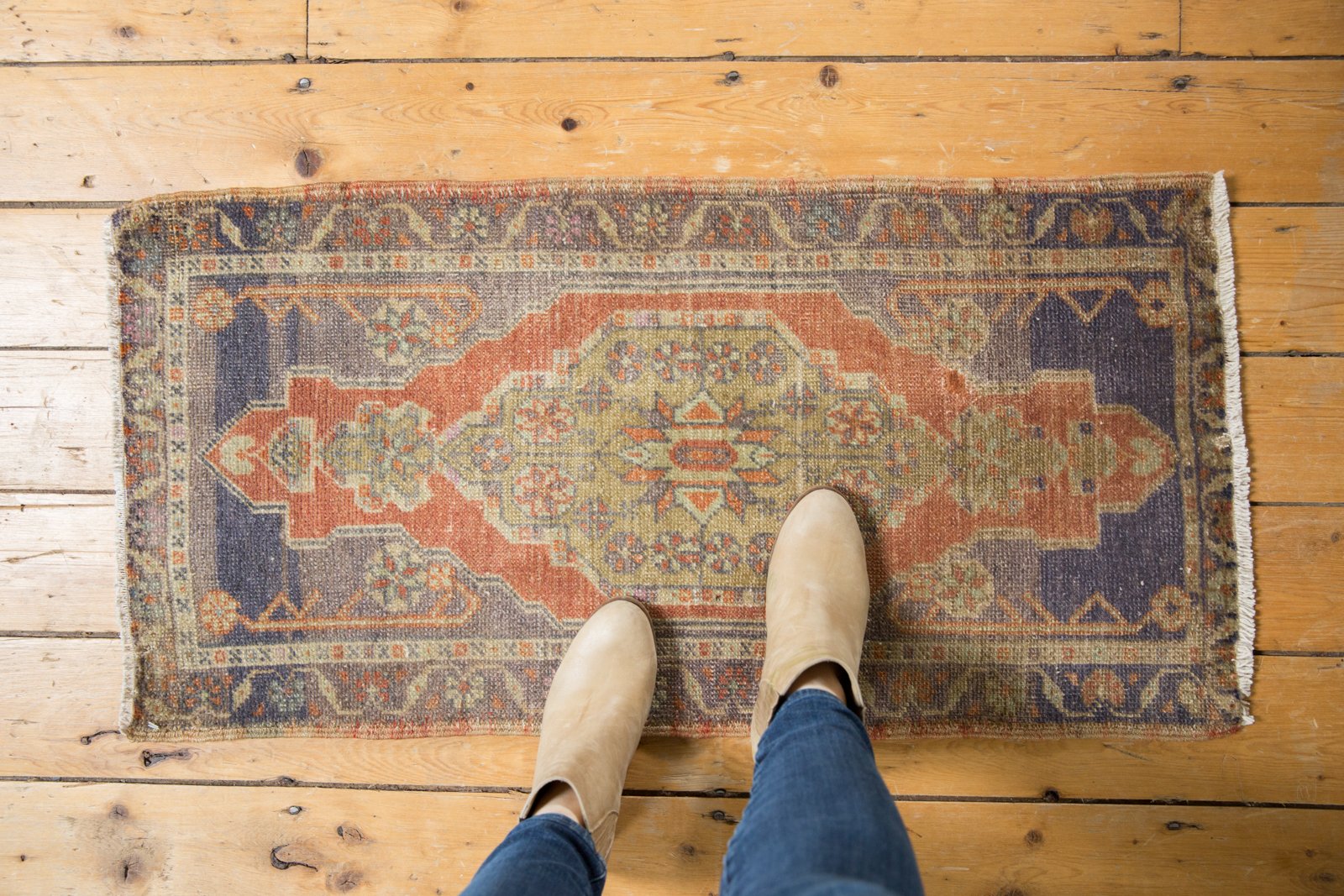 1.5x3.5 Vintage Distressed Oushak Rug Mat Runner // ONH Item 6196 Image 1