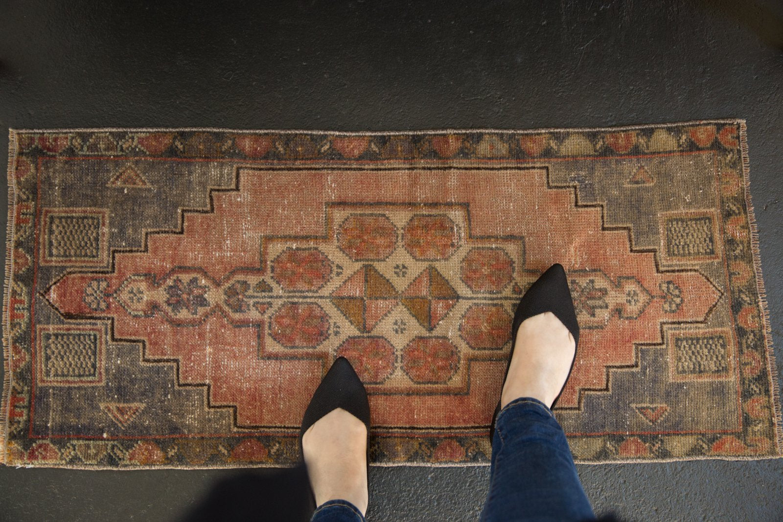 Vintage Distressed Oushak Rug Mat Runner / ONH item 6211 Image 1