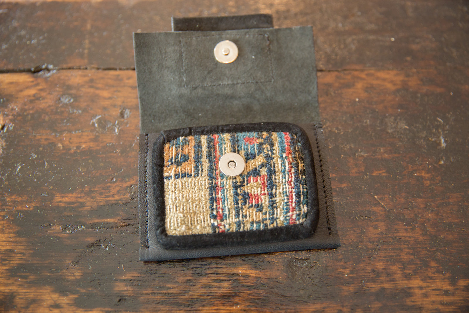 Leather and Rug Fragment Coin Purse
