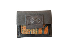 Leather and Rug Fragment Coin Purse / Wallet with Zipper // ONH Item 6240