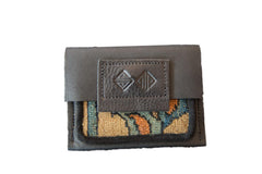Leather and Rug Fragment Coin Purse / Wallet with Zipper // ONH Item 6241