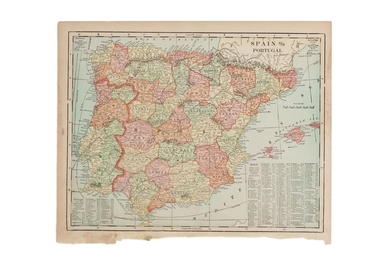 Map of Spain Cram's Unrivaled Atlas of the World 1907 Edition