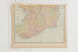 Angled view of a detailed 1907 Cram's atlas map of Ireland.