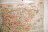 Vintage 1907 map detail showing central and eastern Spain with cities and pastel regions.