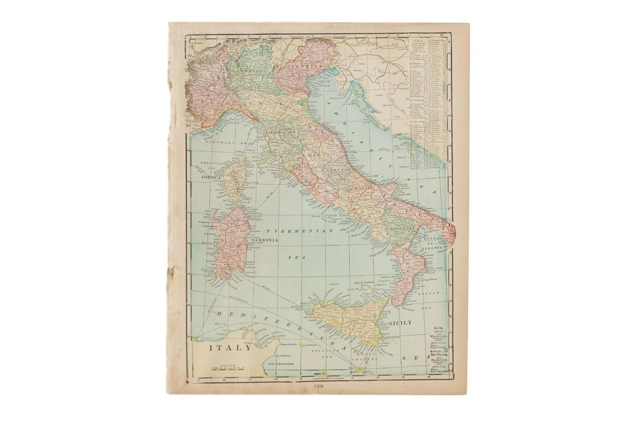 Map of Italy Cram's Unrivaled Atlas of the World 1907 Edition