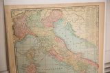 Close-up of Cram's 1907 Italy map, showing title and city index, with aged patina.