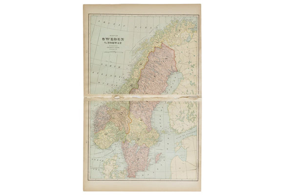 Map of Sweden Cram's Unrivaled Atlas of the World 1907 Edition